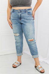 Judy Blue – Maika – Boyfriendjeans in voller Größe mit Paisleymuster